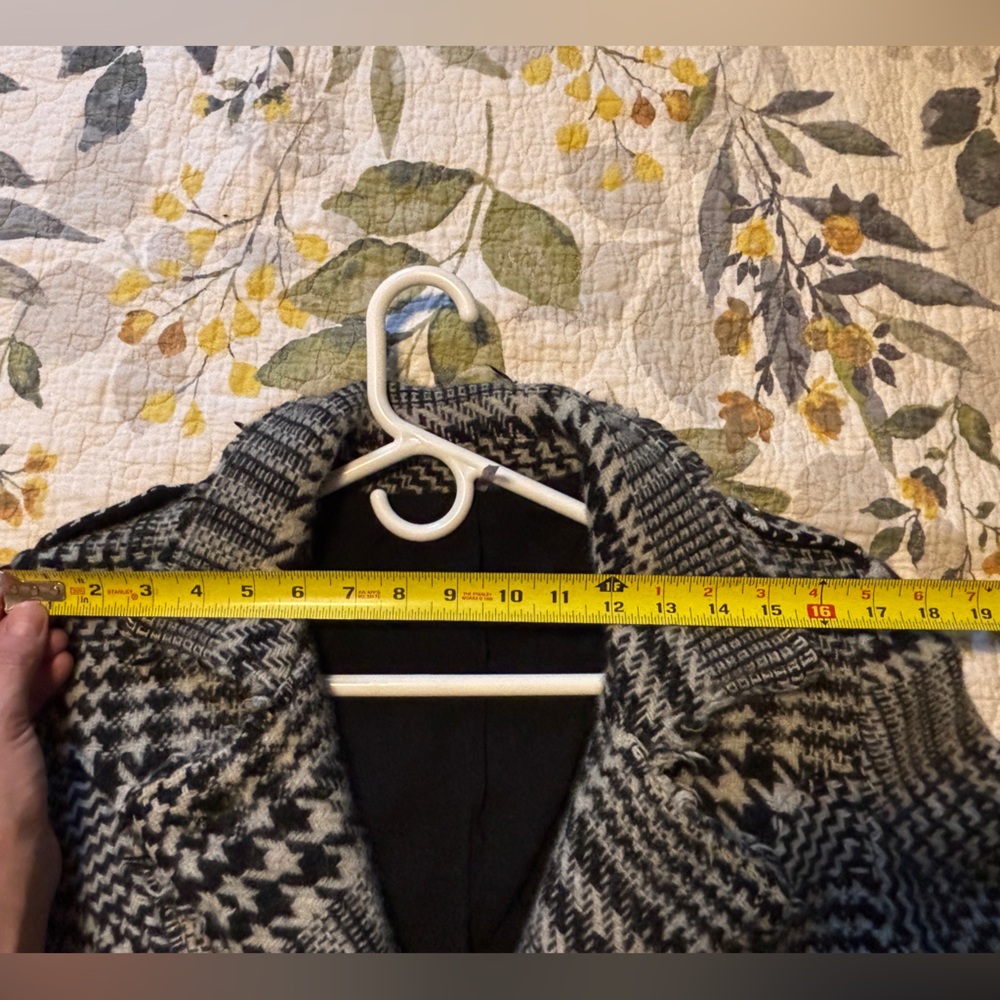Free People Black and White Houndstooth Wool-Blend Raw Edge Long Coat - Picture 10 of 16